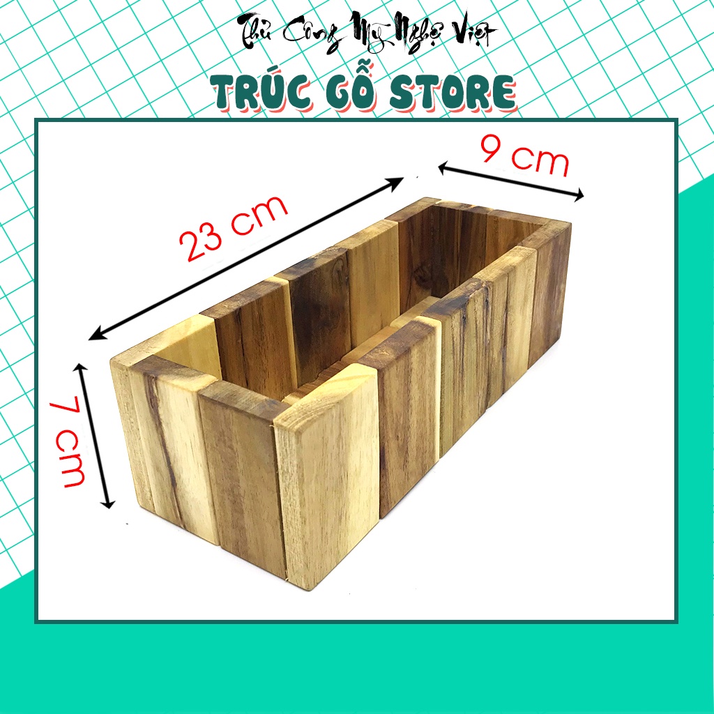 Chậu gỗ chữ nhật trồng cây, sen đá, tiểu cảnh bằng gỗ đã qua xử lý chống nước - Size 23x9x7 cm