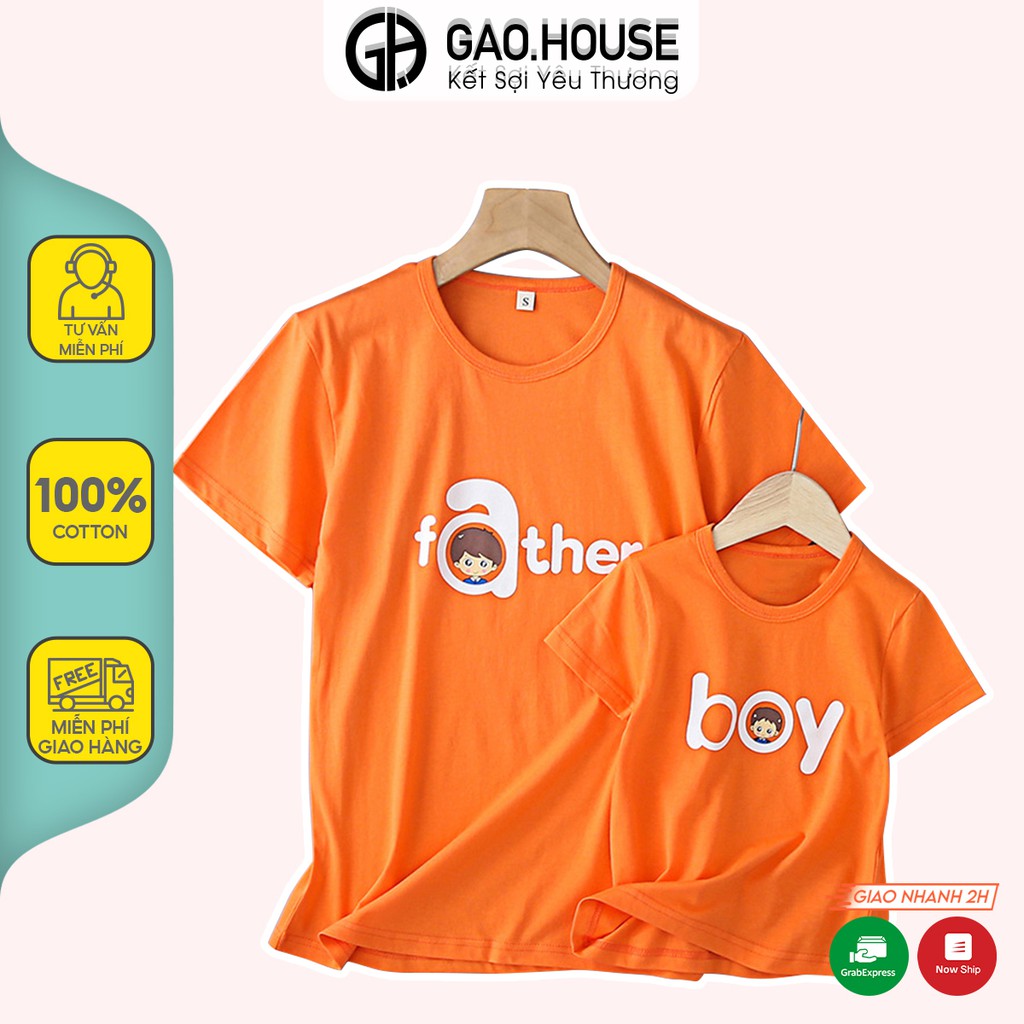 Áo trẻ em Gạo House cotton 4 chiều cổ tròn màu cam thành viên trong nhà - AGD02