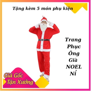 Bộ đồ ông già noel nỉ _trang phục hóa trang ông già noel tặng kèm phụ kiện 5 món