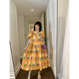 Đầm váy maxi babydoll hoa cam lớn