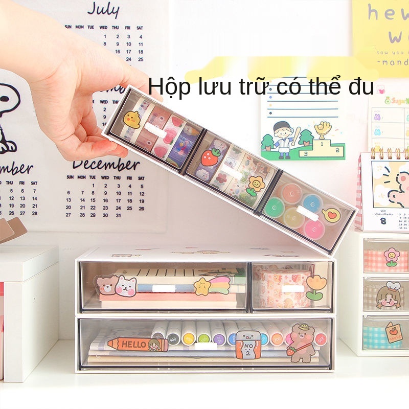 Hộp lưu trữ ngăn kéo đơn giản và trong suốt Hộp lưu trữ máy tính để bàn net cô gái màu đỏ trái tim nhựa mỹ phẩm giá chốn