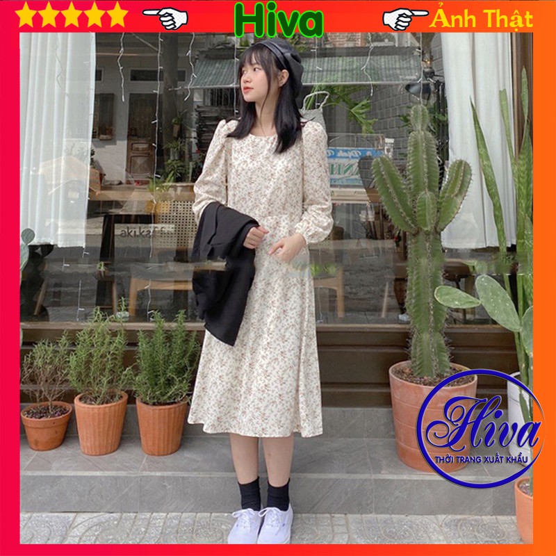 Váy trắng hoa nhí babydoll body cổ tròn ulzzang dáng dài vintage - Đầm nữ trắng tay dài dáng ngắn