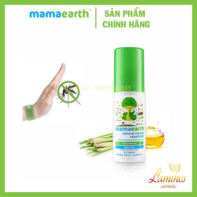 Xịt Muỗi, Nguồn Gốc Tự Nhiên Chiết Xuất Dầu Xả, Bạc Hà 100% Mosquito Repellent Mamaearth 100ml và 40ml