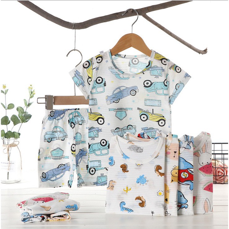 [Mẫu Mới 2021] Bộ Đồ Cotton Cộc Tay Sợi Tre Mặc Hè Chất Đẹp Cho Bé