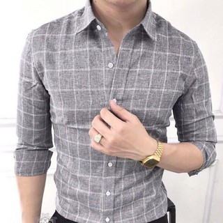Áo sơ mi caro nam chất đũi cao cấp phối họa tiết Hamino form rộng mặc công sở đẹp K