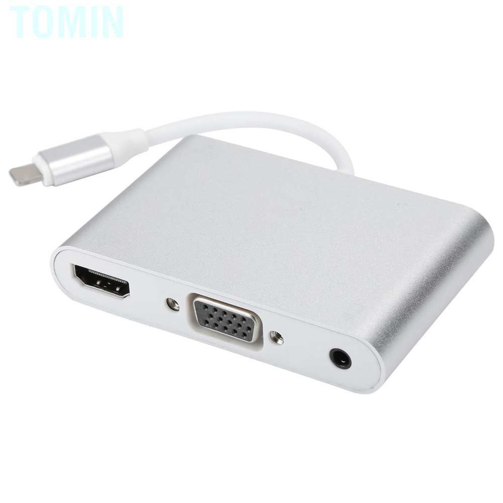 Tomin 1080P HDMI VGA Hub 3 in 1 3.5mm Audio Adapter Silver Converter Docking Station