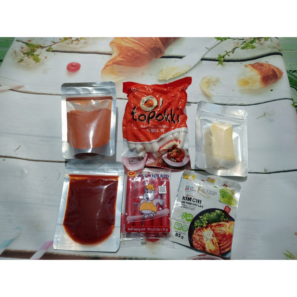 500G BÁNH GẠO CAY CAY+SỐT+ỚT+KIMCHI+XÚC XÍCH+PHÔ MAI MOZARELLA