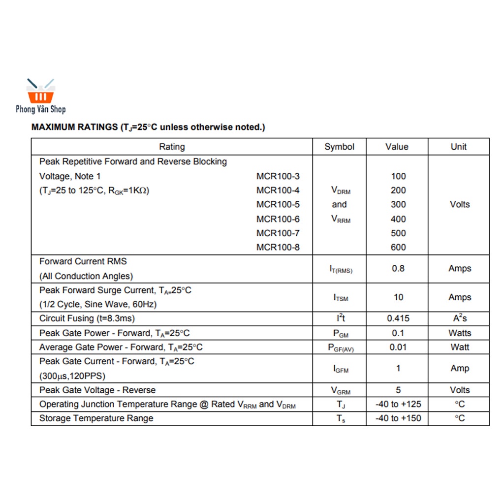 5 MCR100-8 Thyristor 0.8A 600v- Linh kiện bán dẫn 3 chân
