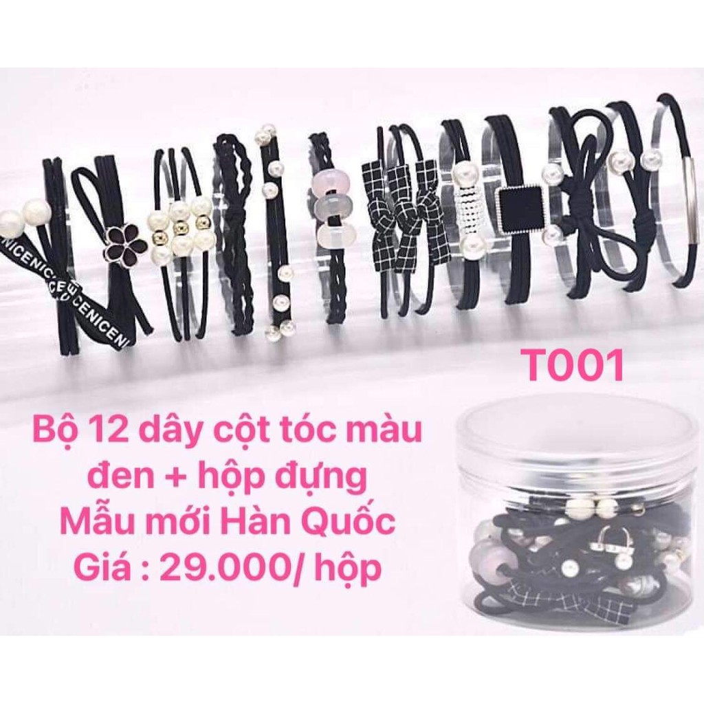 Bộ hộp set 12 dây chun buộc tóc, cột tóc phong cách Hàn Quốc xinh xắn