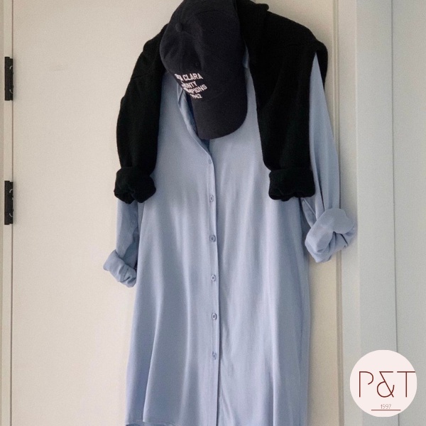 Váy sơ mi kèm khăn basic, đầm sơ mi tay dài kèm khăn thời trang