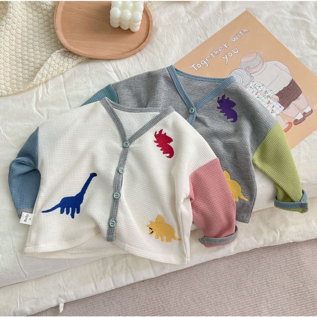 Áo Khoác Cardigan Dệt Kim In Hình Khủng Long Thời Trang Xuân Thu Cho Bé