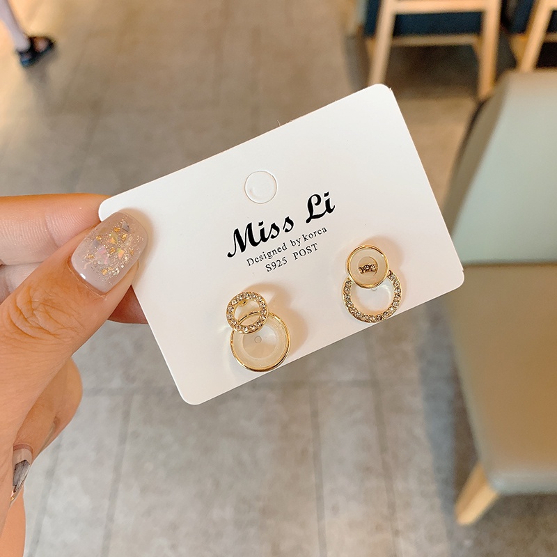 Bông Tai Hình Trái Tim Đính Đá Đơn Giản Phong Cách Hàn Quốc Thời Trang Cho Nữ