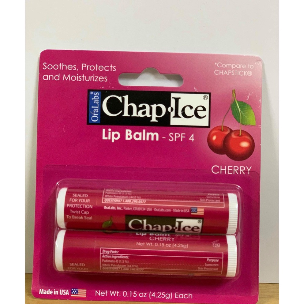 Son Dưỡng Môi OraLabs Chap Ice Lip Balm Cherry - Mỹ