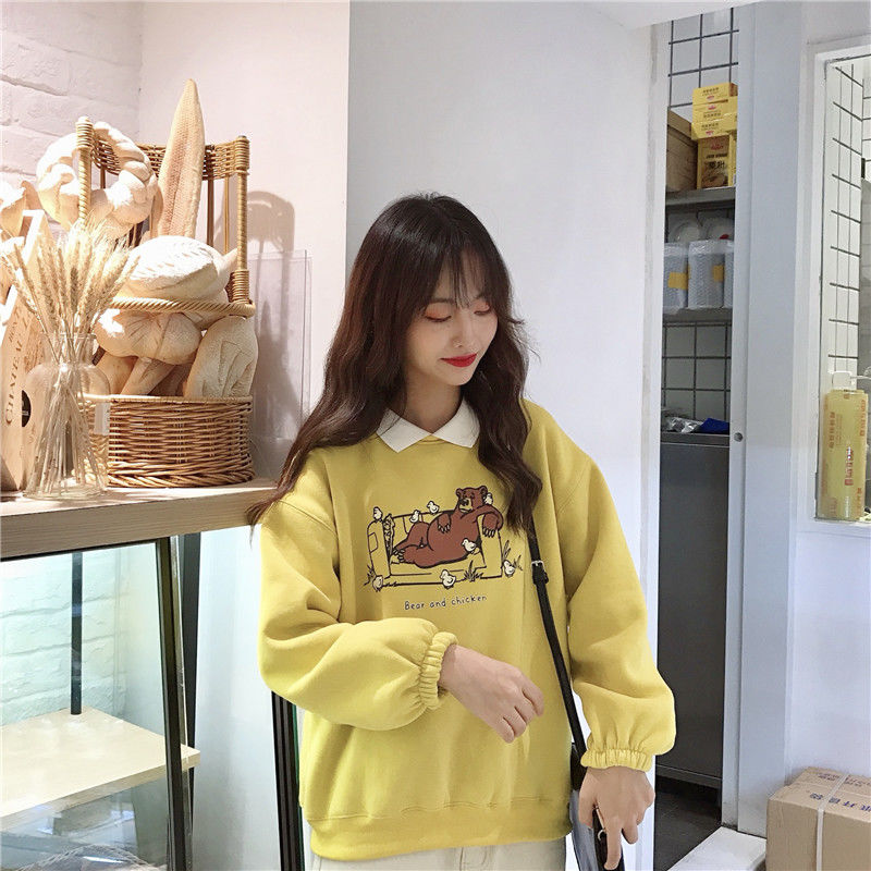 Áo sweater tay dài dáng rộng in họa tiết phong cách Harajuku Hàn Quốc thời trang dành cho cặp đôi