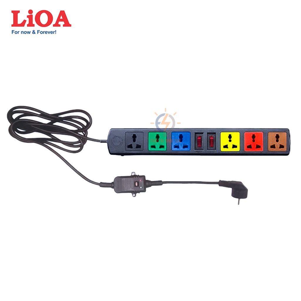 Ổ cắm điện chống giật lioa, 6 ổ cắm, 2 công tắc, 3300W, dây dài 3M, 6D33N-CG