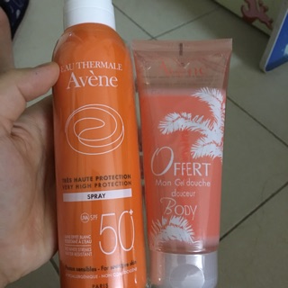 Set xịt chống nắng Avene Spray SPF 50 kèm sữa tắm Gel 100ml