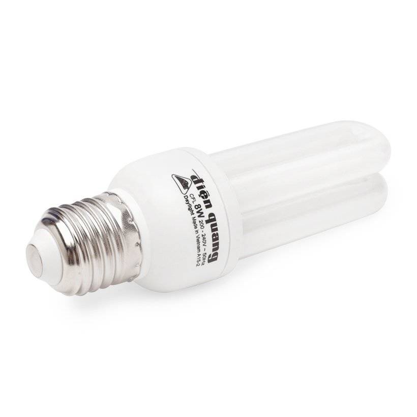 Bóng đèn Compact Điện Quang-CFL-2U-T4-8W-E27 ( Ánh sáng trắng + vàng )