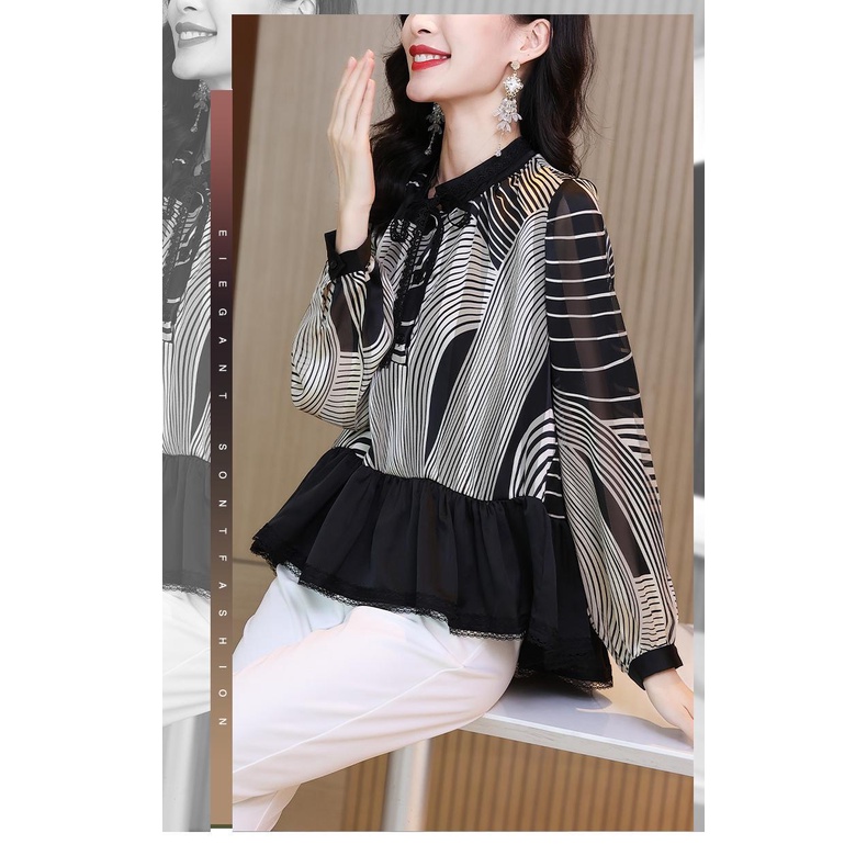 Áo Sơ Mi Voan Dáng Rộng Thời Trang Mùa Thu Phong Cách Phương Tây Dành Cho Nữ