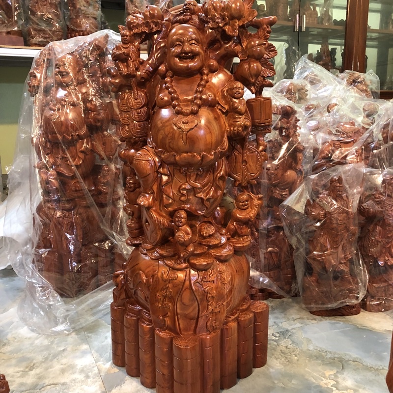 Tượng Di Lặc Ngũ Phúc Đào Tiên Gỗ Hương Cao 60 Cm