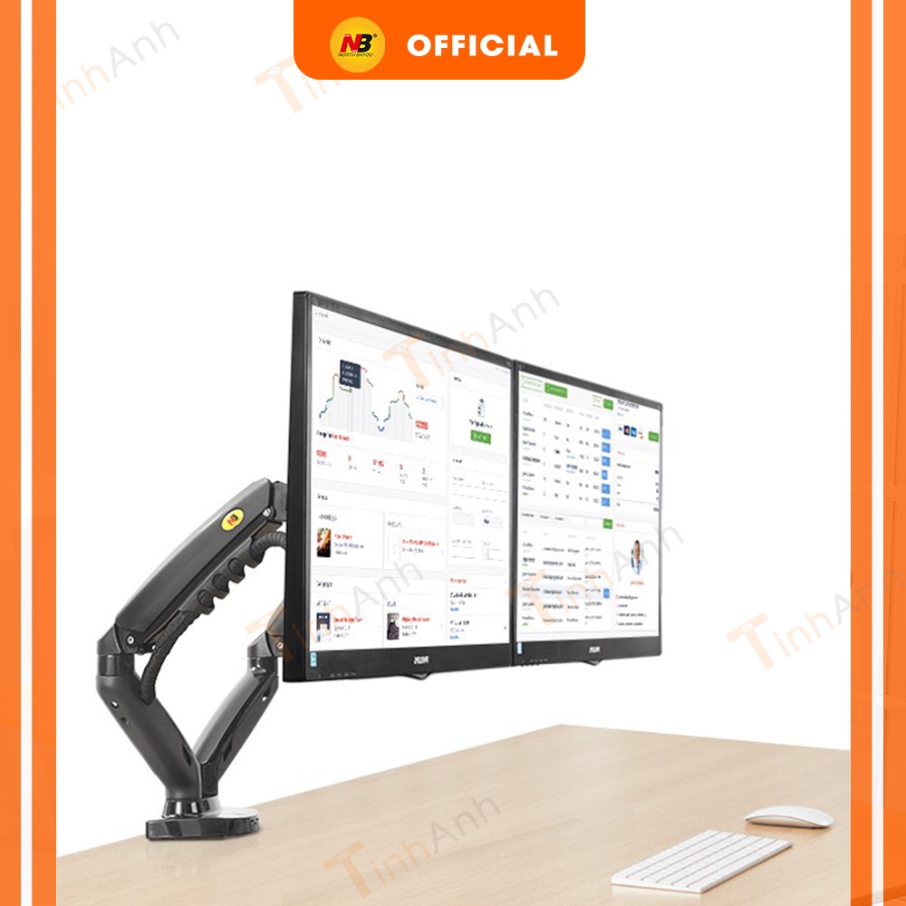 Giá treo 2 màn hình máy tính 17-27 inch cao cấp NB F160 trọng tải 9kg mỗi bên kê đỡ xoay 360 độ