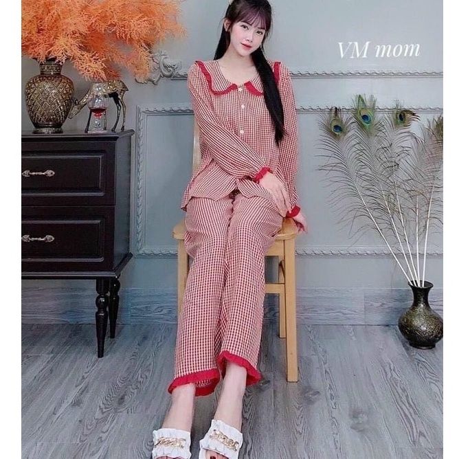 Bộ bầu và sau sinh kẻ sọc mềm mát có khoá cho con bú sau sinh dành cho mẹ từ 45 đến 70kg
