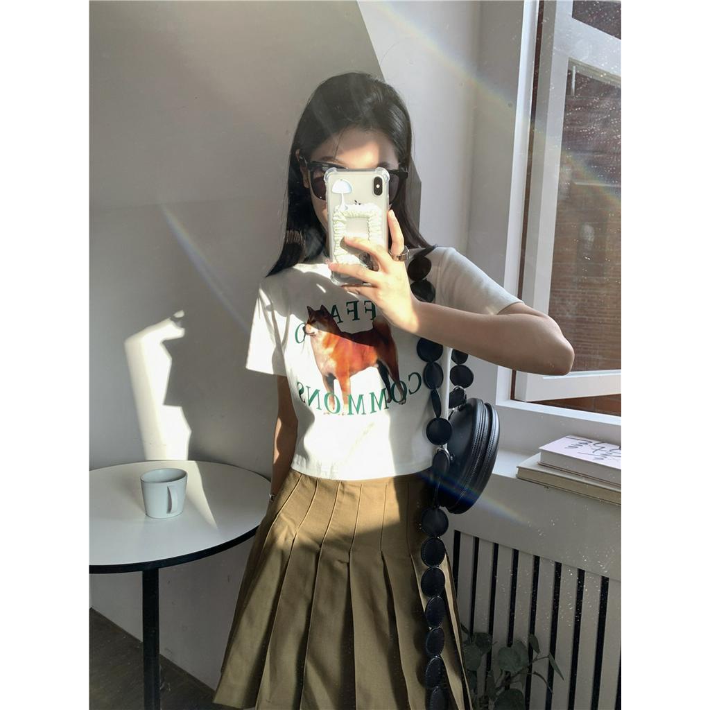 Áo Thun Dáng Ôm Cổ Tròn Ngắn Tay In Hình Dễ Thương Thời Trang Mùa Hè 63405