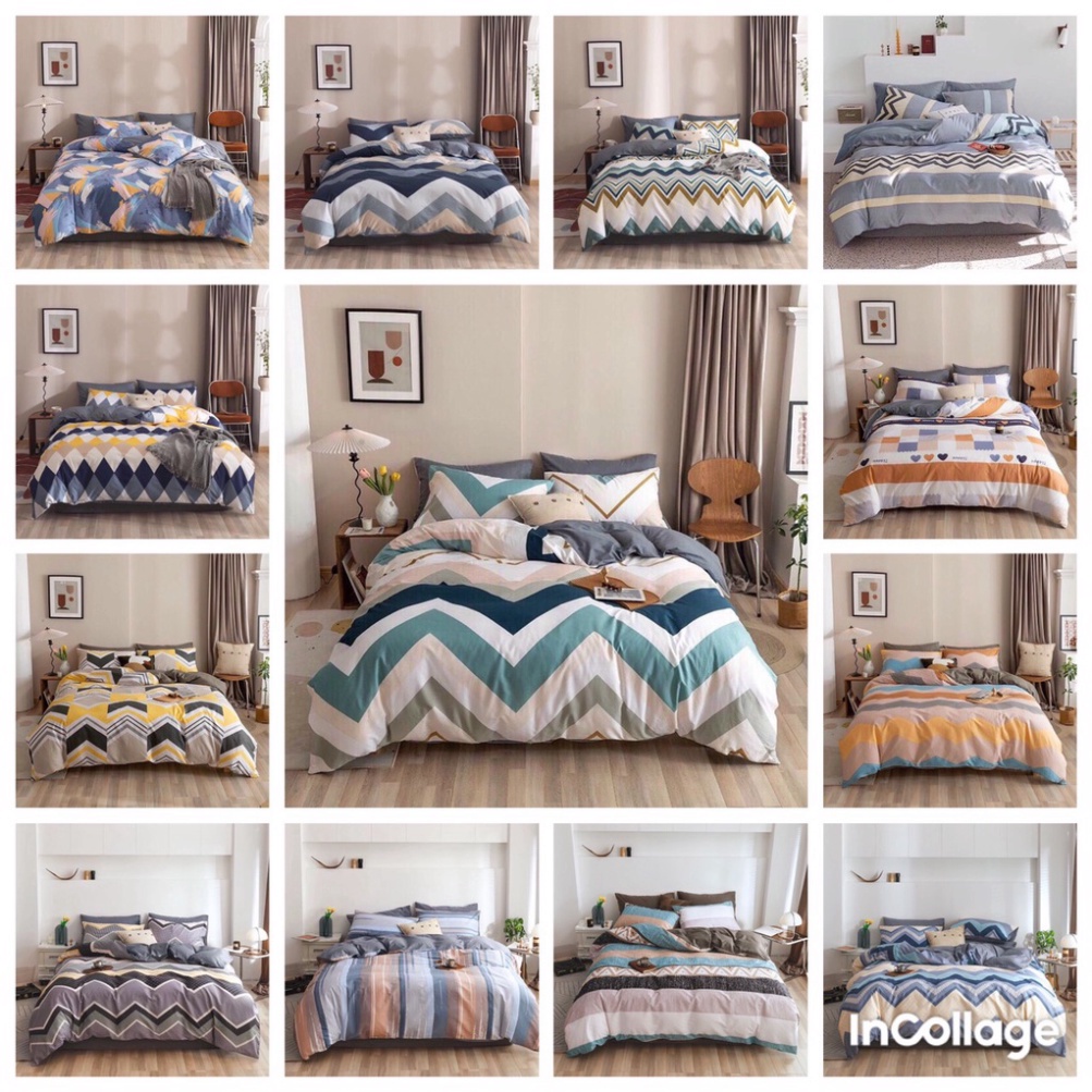 Bộ Chăn Ga Gối Cotton Living - 100% Cotton Hoạ Tiết Kẻ Mẫu Mới Nhất ( Vỏ Chăn Họa Tiết Kẻ Phối Màu Trơn - Ga Trơn )