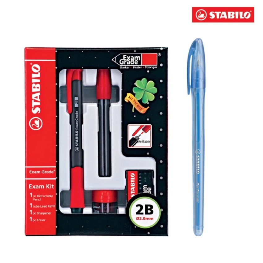 Bộ 1 hộp bút chì bấm STABILO Exam Grade MP9883C + bút bi STABILO performer 898 xanh (MP9883CG)