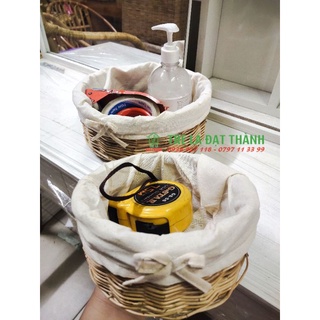 Giỏ mây rổ mây tròn có lót đựng đồ nhiều size có vải lót xinh xắn