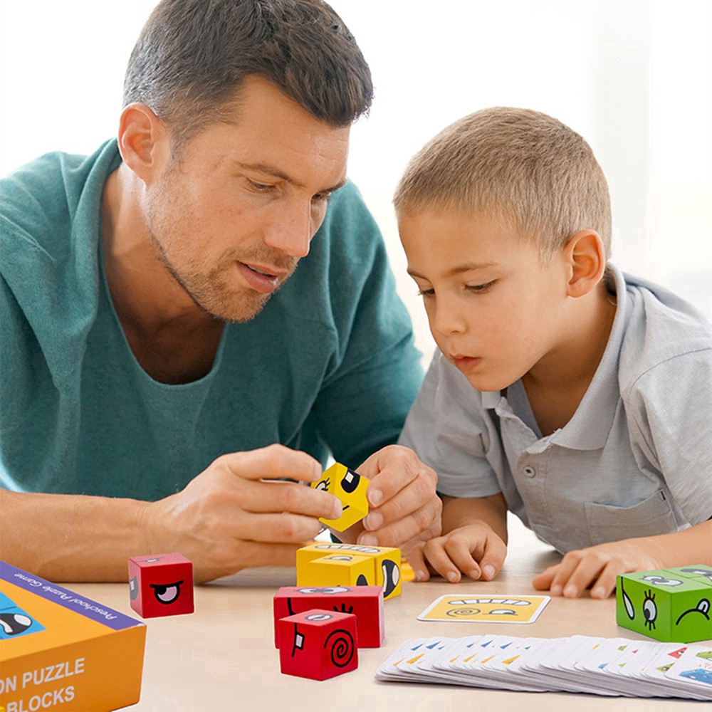Rubik Đồ Chơi Khối Lắp Ráp Bằng Gỗ In Hình Biểu Tượng Cảm Xúc Giáo Dục Cho Bé
