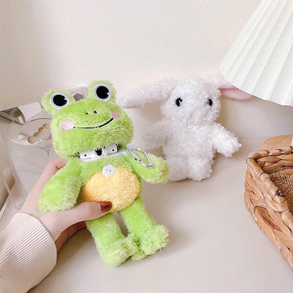 Vỏ Bảo Vệ Hộp Sạc Tai Nghe Bluetooth Không Dây airpods 3 pro / airpods1 / 2 Hình Ếch Nhồi Bông Dễ Thương Chống Sốc