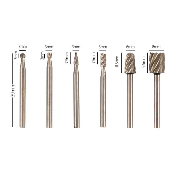 Bộ 6 mũi khắc, mài, làm lũa, chạm trổ HSS cao cấp DMST Mũi mài khắc hợp kim trục 3mm