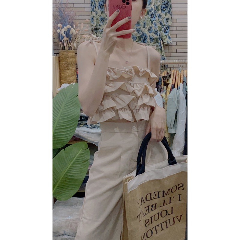 Set đùi quần ống rộng + áo bèo dây