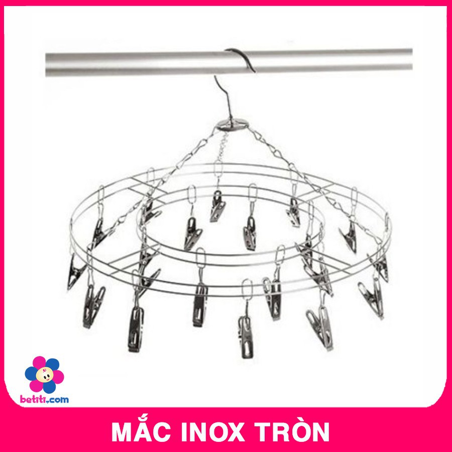 Mắc Inox Tròn 20 Kẹp, Móc Chùm Phơi Quần Áo Trẻ Em Phơi Đồ Siêu Tiện Dụng