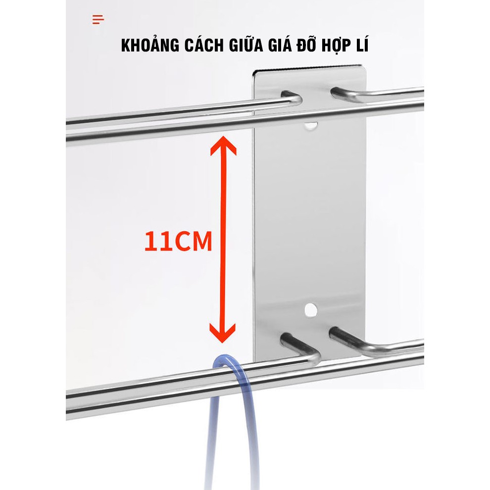 Giá treo móc áo kẹp áo dán tường dài 30 và 40cm 2 tầng treo được 50 móc áo chất liệu inox cao cấp