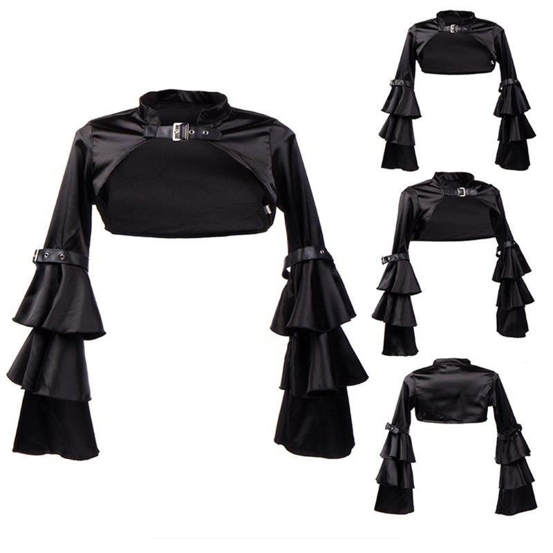 Áo Khoác Satin Tay Dài Nhún Bèo Phong Cách Steampunk Gothic Dành Cho Nữ