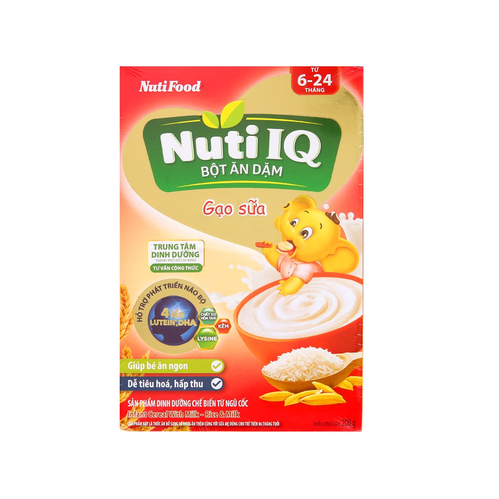 Bột ăn dặm NutiFood Nuti IQ gạo sữa hộp 200g (6 - 24 tháng)