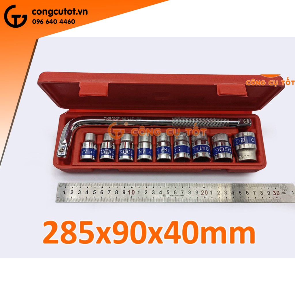 Bộ tuýp 8-24 cần cong hộp nhựa đỏ