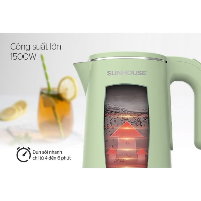Bình đun siêu tốc 2 lớp SUNHOUSE 1.8lit SHD1353