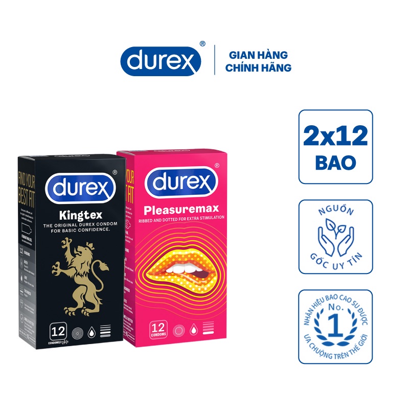 Bộ 1 hộp bao cao su Durex Kingtex 12 bao/hộp tặng 1 hộp Durex Pleasuremax 12 bao/hộp