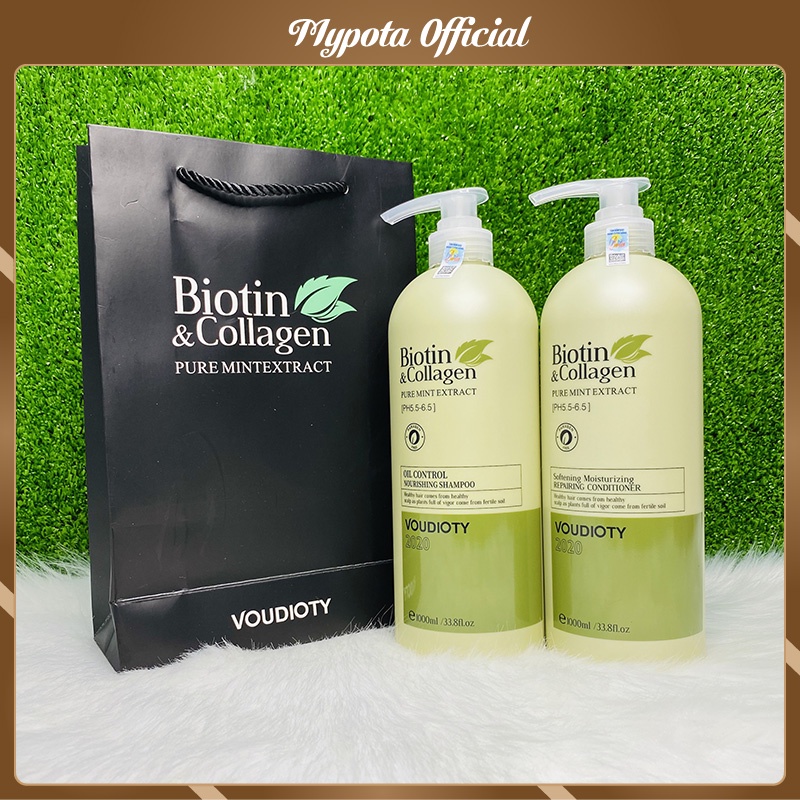 Cặp dầu gội xả Biotin &amp; Collagen ngăn ngừa rụng tóc làm mượt tóc (xanh lá) CT65