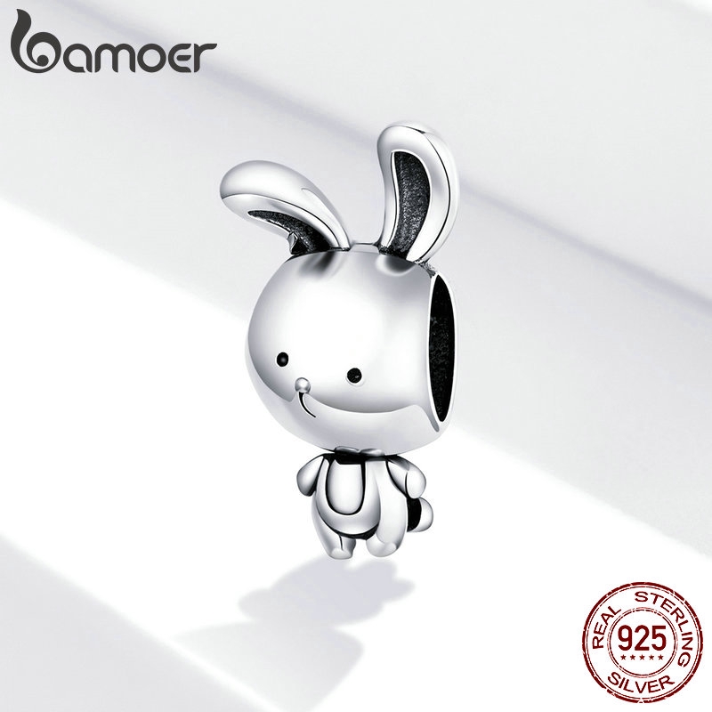 Bamoer 925 Real Silver Rabbit Shape Bead Pendant Bracelet Accessories SCC1517
