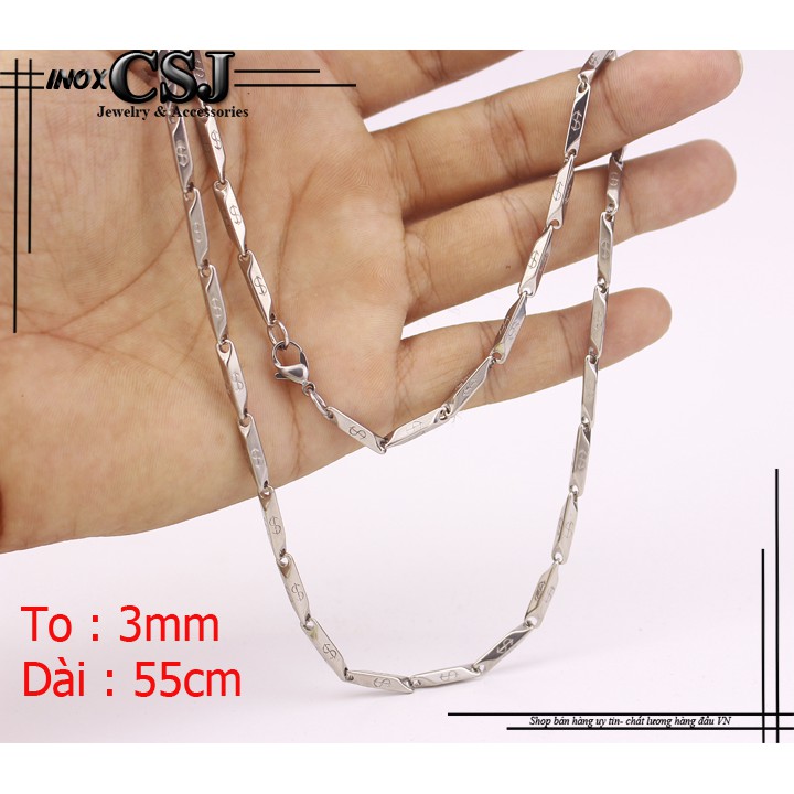 DÂY CHUYỀN INOX NAM HỎA TIỂN 3LY CHẠM CHỮ S đẹp không đen