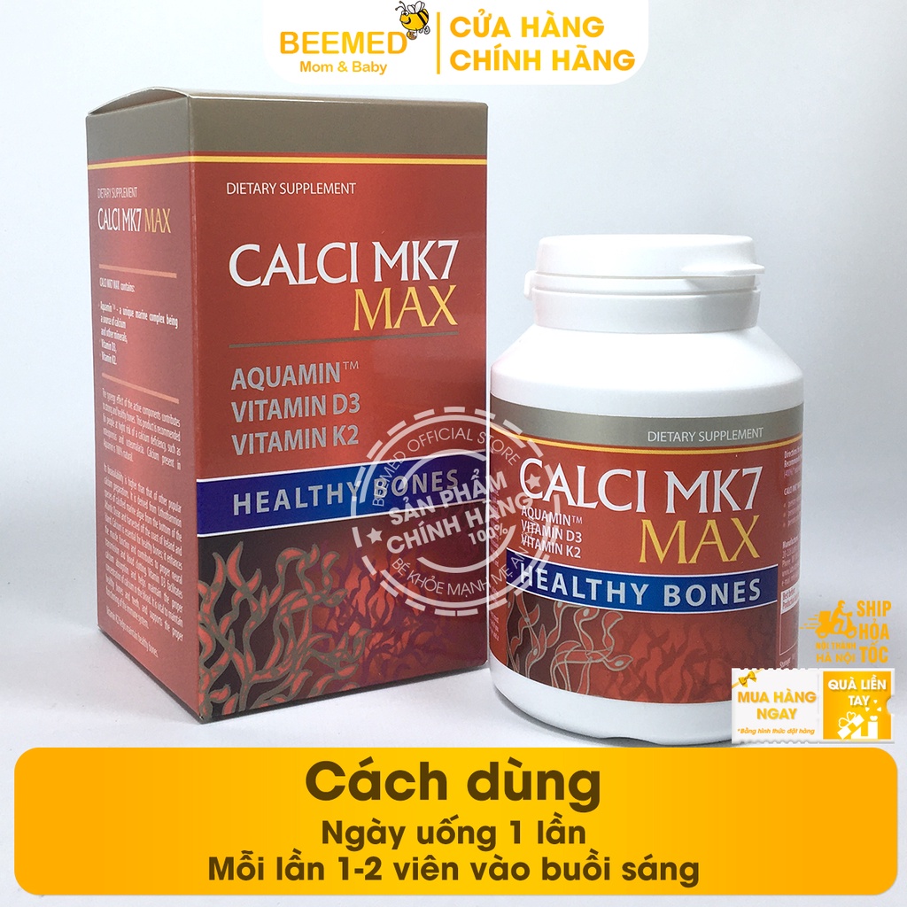 Canxi hữu cơ từ tảo biển đỏ Calci Mk7 Nhập khẩu từ Châu Âu, có thêm D3 và K2 giảm loãng xương cho mẹ bầu Hộp 60v