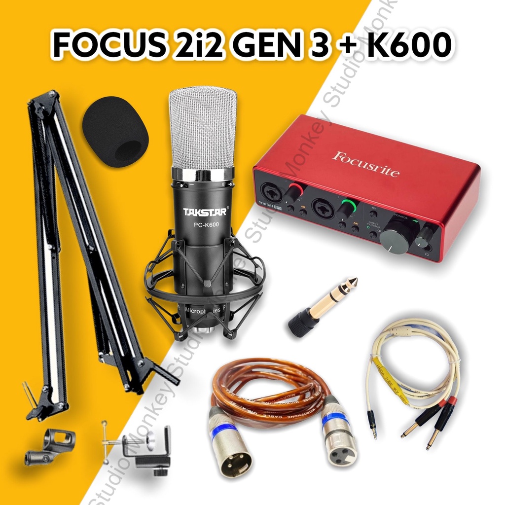 Bộ Combo Mic Thu Âm Hát Livestream Focusrite 2i2 Gen 3 &amp; Mic TAKSTAR PC K600 ⚡BH 1 NĂM⚡ Thu Âm Điện Thoại Máy Tính