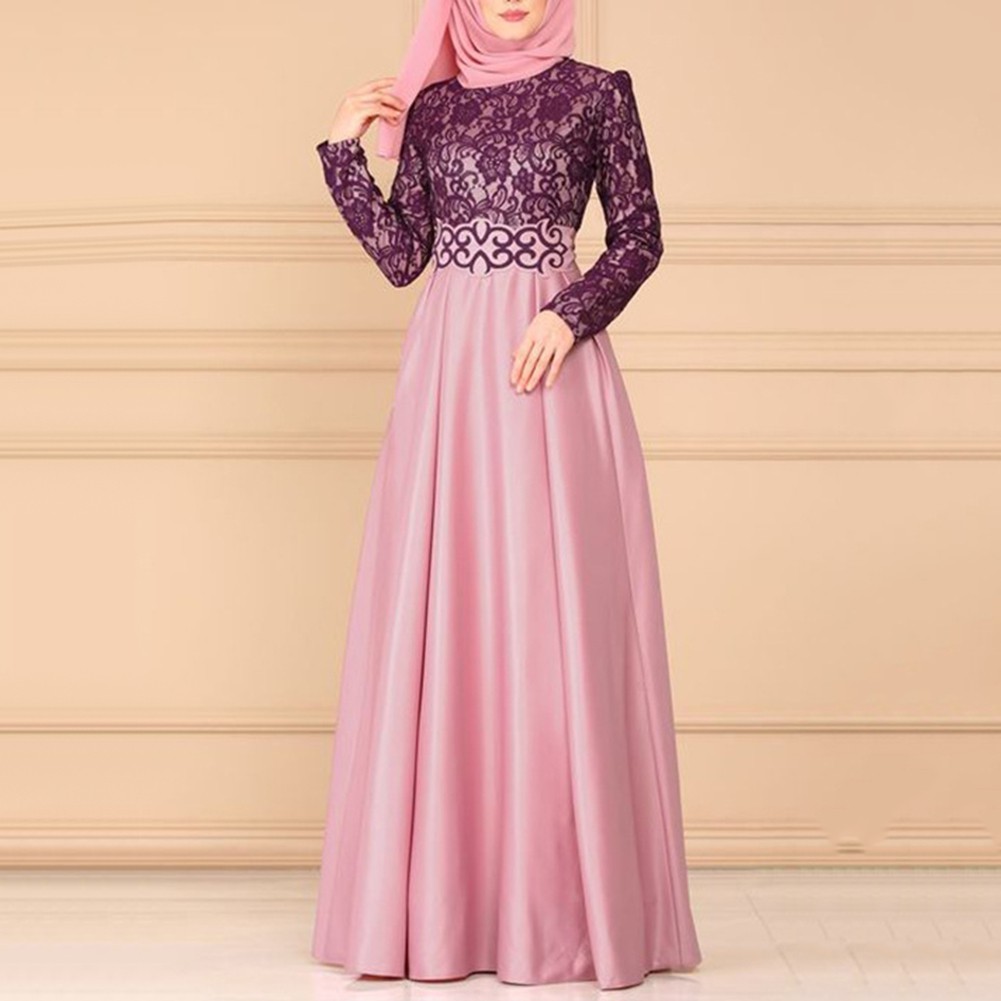 YAR_Vintage Muslim Women Lace Patchwork Long Sleeve Dubai Kaftan Dress without Hijab | BigBuy360 - bigbuy360.vn