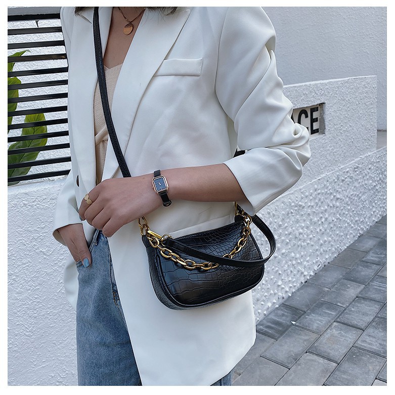 Túi Sách Nữ Kẹp Nách Đeo Chéo Hàn Quốc Màu Đen Trắng 3 Dây, Dây Ngắn, Dây Xích, Dây Dài