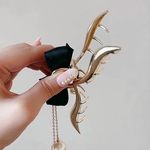 (0494) Kẹp Tóc Hàn Quốc Nơ Đính Dây Ngọc Dài Tiểu Thư