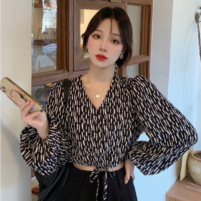 Áo Sơ Mi Tay Dài Dáng Rộng Họa Tiết Hoa Phong Cách Hàn Quốc Mới