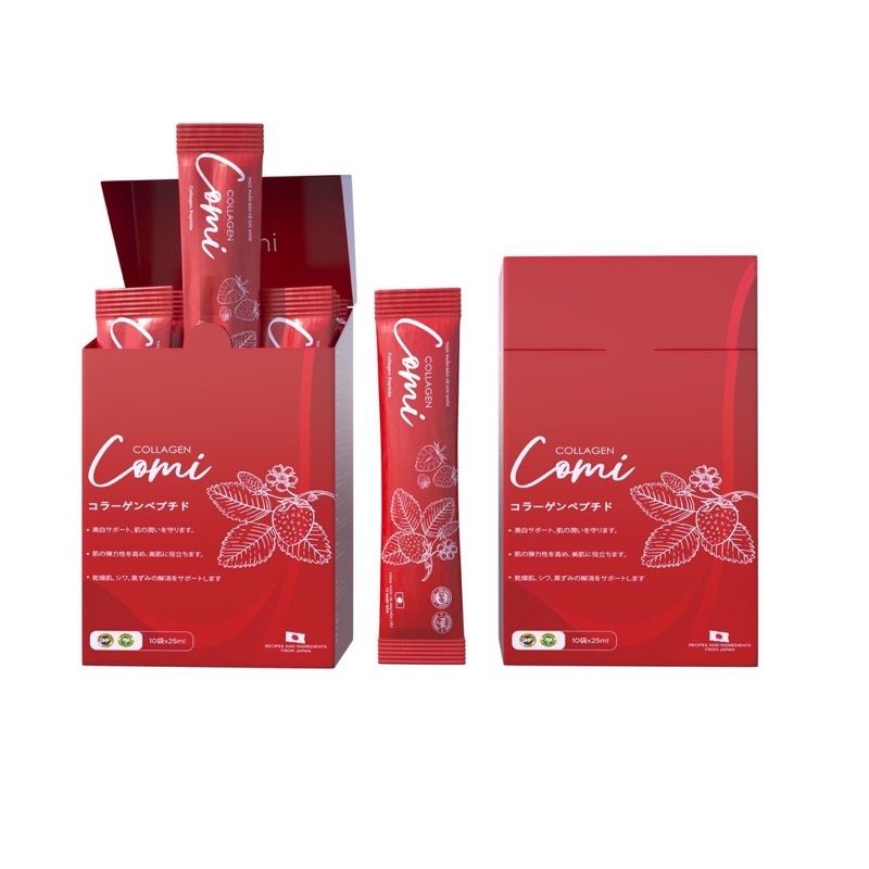 Combo 10 hộp nước uống collagen dâu tây Comi, giúp da trắng sáng mờ nám